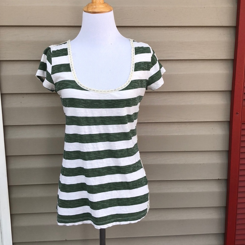 COPY - Bongo women’s green/white striped short sleeve top
